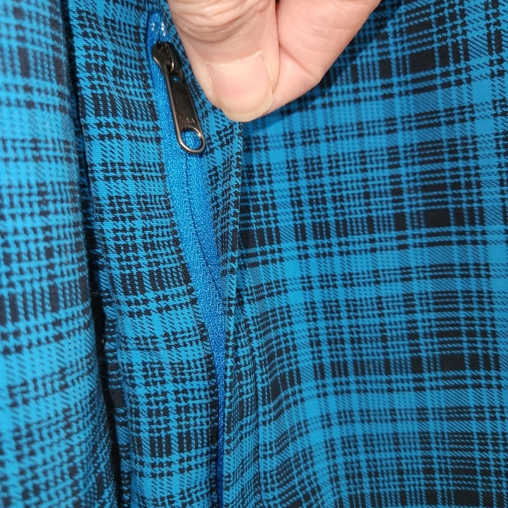 Patagonia Kids Turquoise & Black Plaid Full Zip Hooded Jacked Size XL/14 Pockets